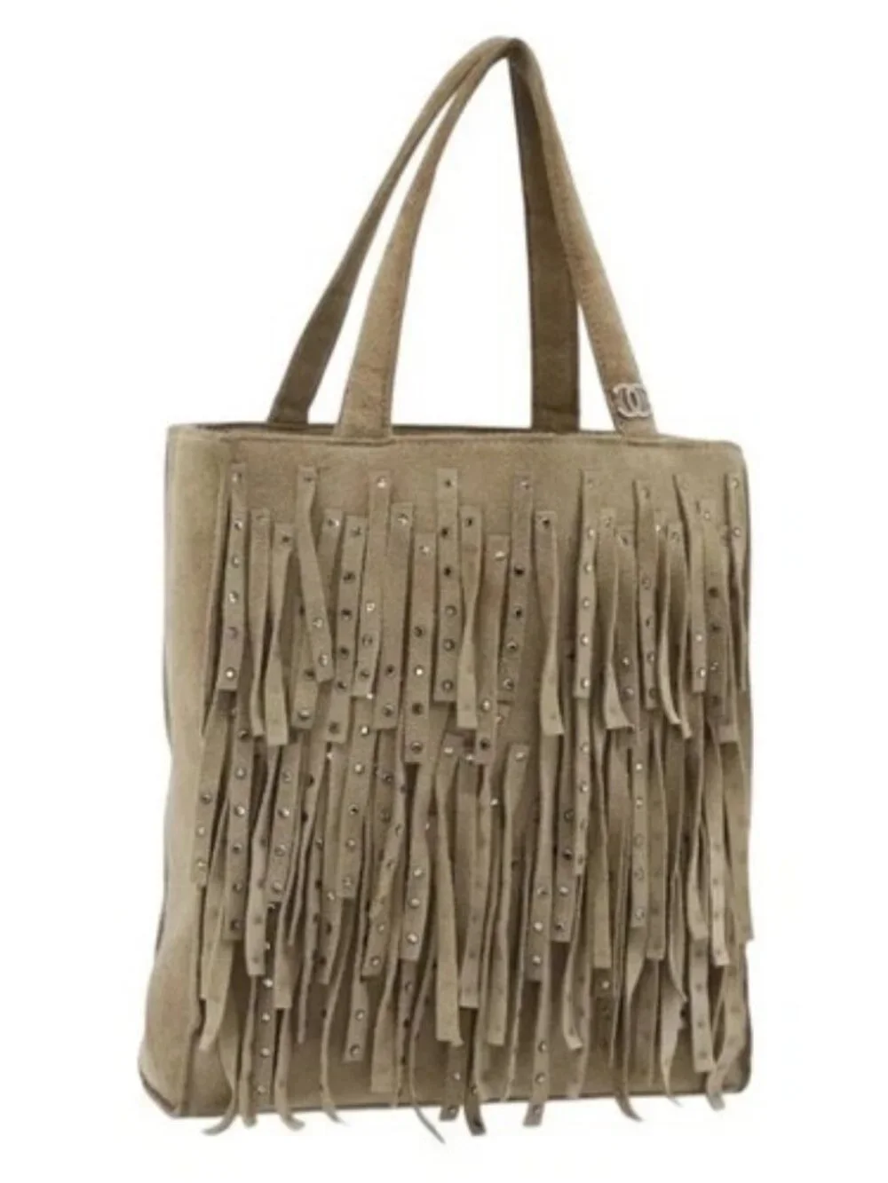 CHANEL Hand Bag Suede Beige Silver CC Auth BA12233